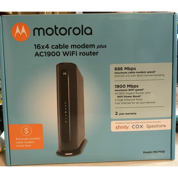 Motorola 16x4 cable modem plus‎ ac1900 router model MG7550 - Picture 1 of 4